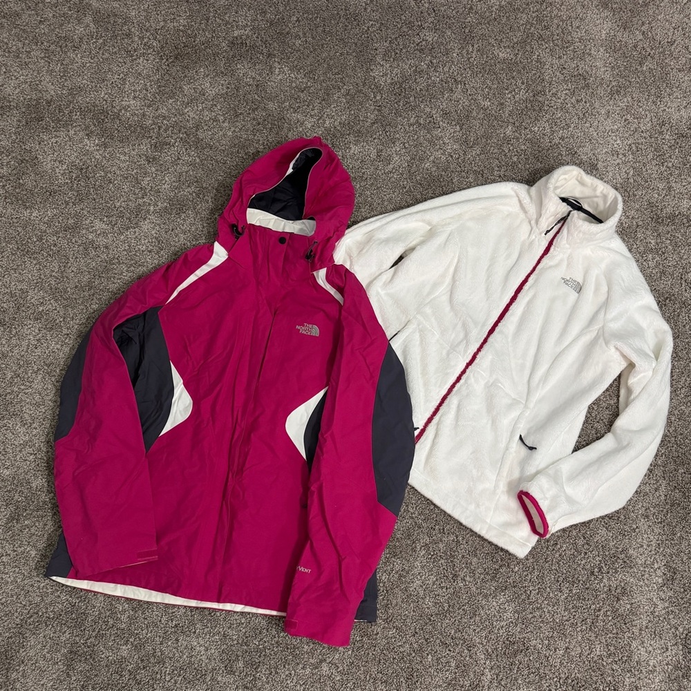The North Face Hyvent 3in1 Winter Hooded Jacket TC3P + TM3P Pink White Large